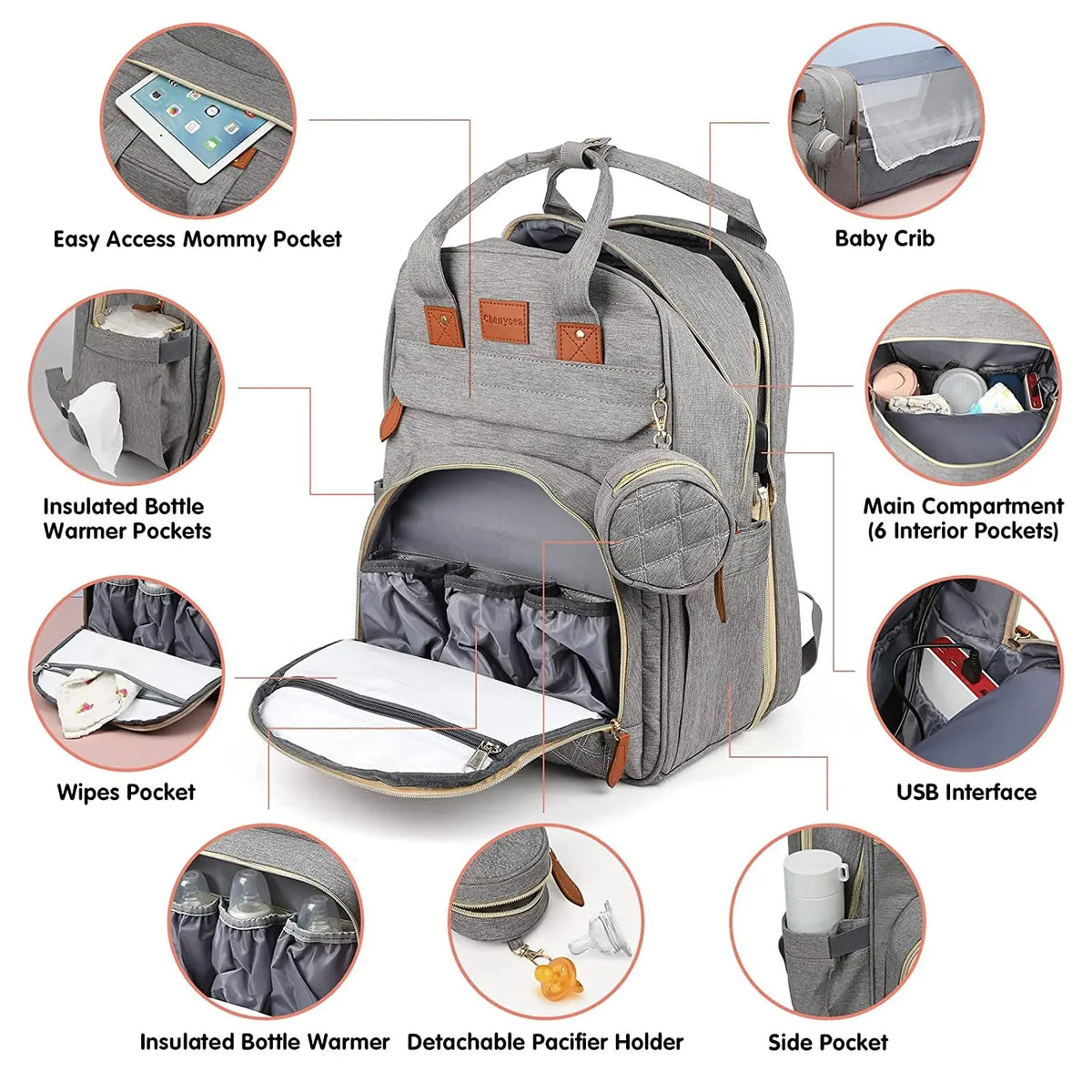3-in-1 Diaper Bag Backpack with Foldable Baby Bed